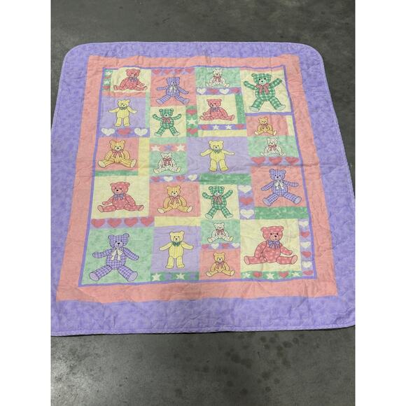Teddy Bear, Baby Blanket, Colorful Bears, Purple Edges, Nursery, ~ 250809-WH 462 - Picture 2 of 5